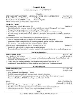 市场营销管理英文简历模板