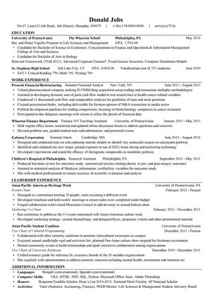 经济学英文求职简历模板