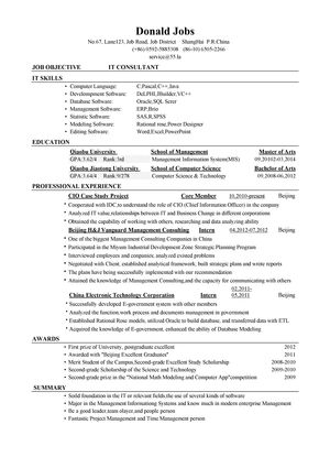IT咨询英文简历模板（计算机专业硕士）