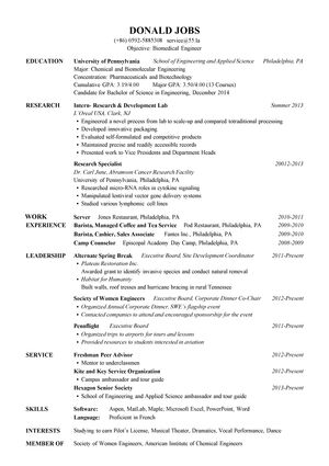 医药生物工程类英文简历模板