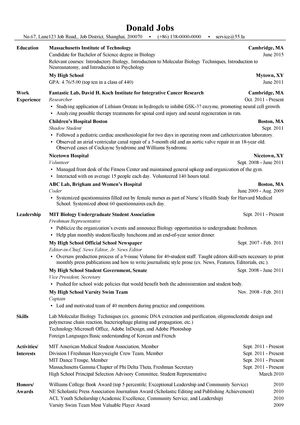 生物找实习通用英文简历模板