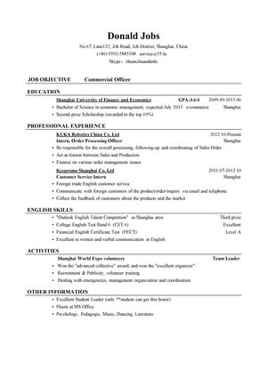 外贸通用英文简历模板