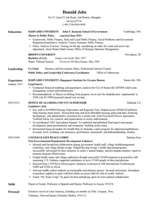 公共管理类工作英文简历模板（5年工作经验的MPP）