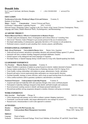 商务求职英文简历模板（突出论文，有海外学习经历）