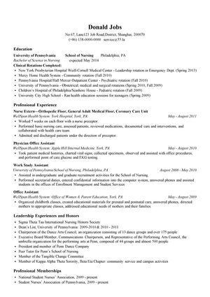 护士岗位求职英文简历模板（突出护理经历）
