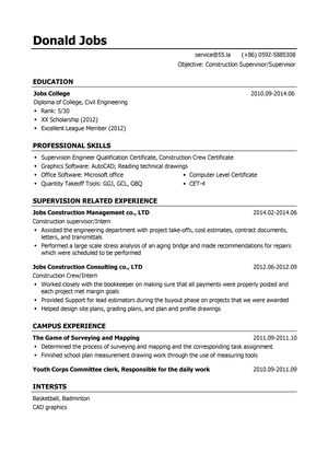 工程监理/监理员英文简历模板（应届生初级岗位）