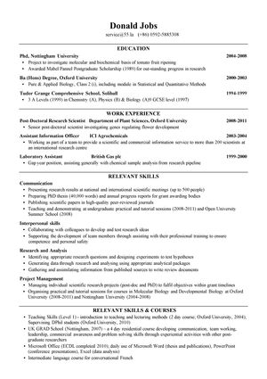 生物产品研发英文简历模板（功能型简历）