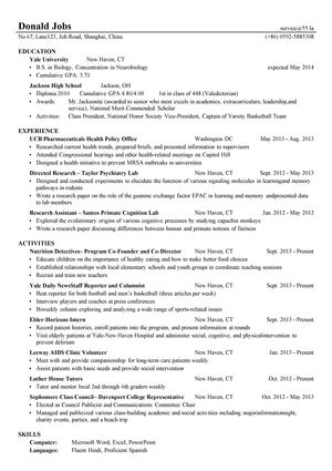 生物学学士通用英文简历模板（大容量）