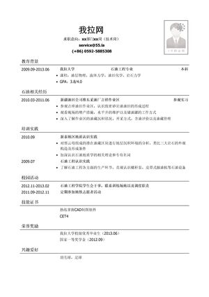 传统能源工程技术岗（适用于石油天然气煤炭矿石等行业）岗位简历模板
