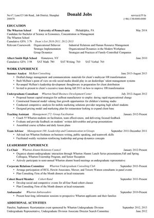 经济管理类岗位英文简历模板