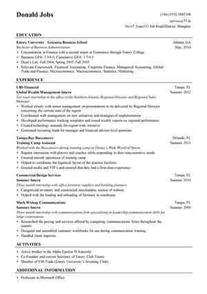 工管学士求职英文简历模板（突出实习经历）