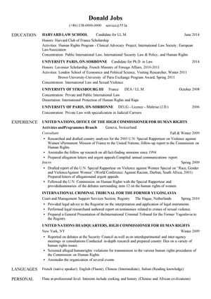 律师英文简历模板（突出法律教育经历）