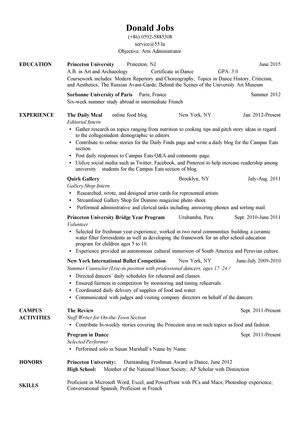 艺术管理实习英文简历模板