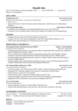 艺术管理英文简历模板