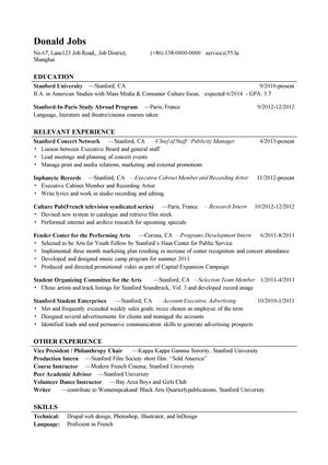 艺术行政英文简历模板（行业经历丰富）