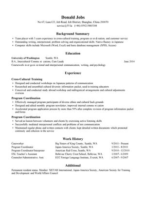 跨文化项目协调员英文简历模板