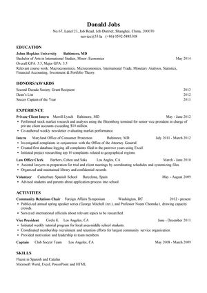 国际关系通用英文简历模板