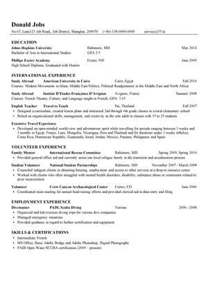 国际研究英文简历模板