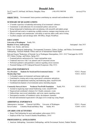 非营利环保组织活动策划英文简历模板