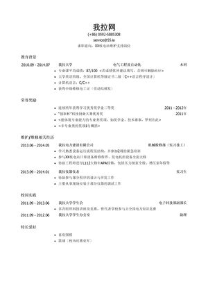 核电站维护支持人员简历模板（有荣誉奖励）