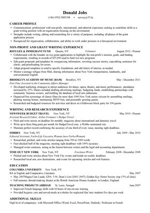 政府基金申请服务岗位（Grant Writing）英文简历模板