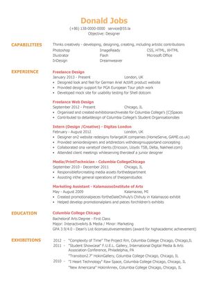 艺术设计英文简历模板