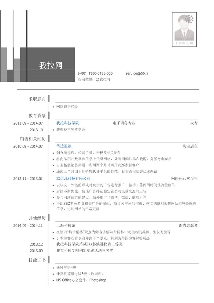 网络销售代表简历模板