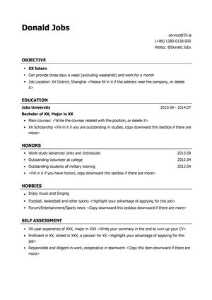 优秀毕业生英文简历模板（突出获奖经历）