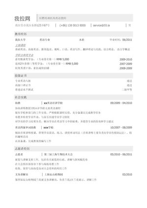 英语培训教师简历模板（突出教育背景和成绩）