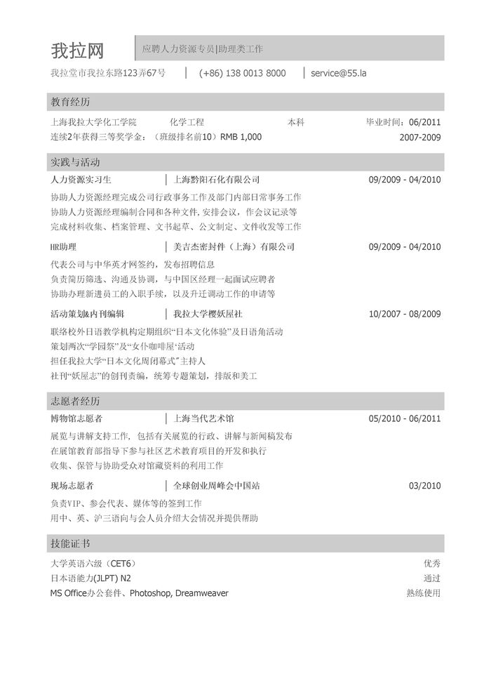 HR简历模板（突出成绩）