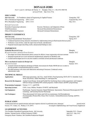 工科应届毕业生技术研发英文简历模板