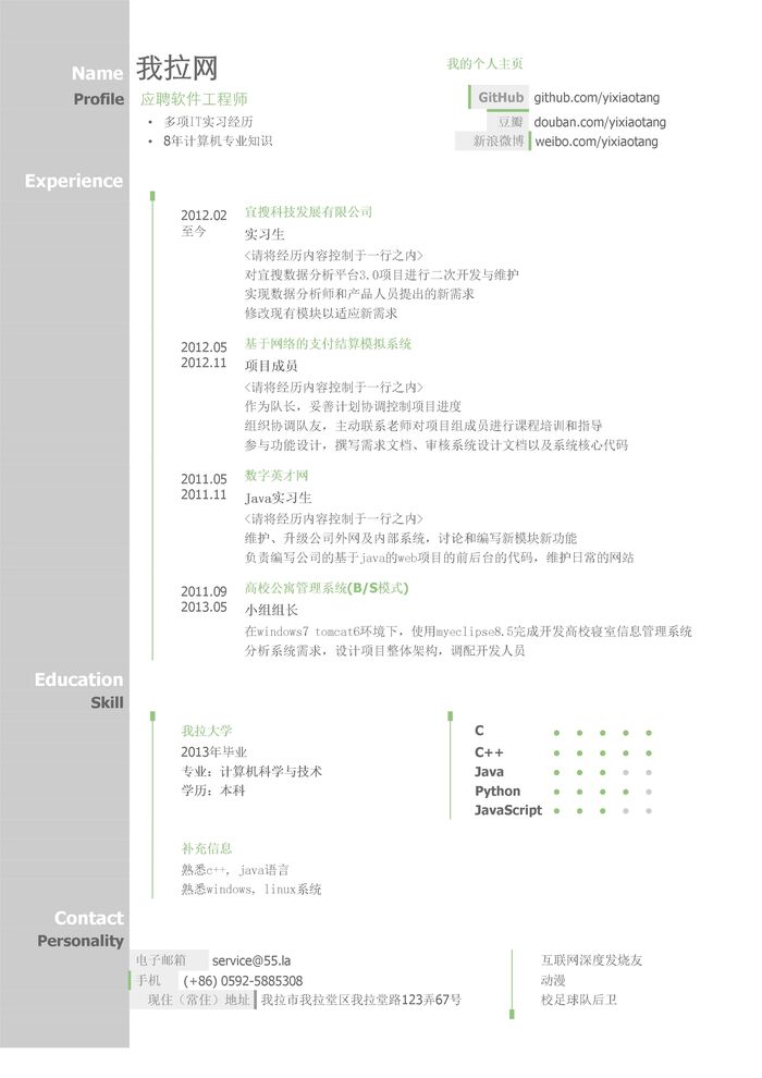 软件工程师简历模板（图形化创意简历模板）