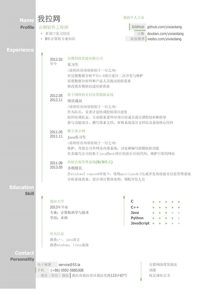 软件工程师简历模板（图形化创意简历模板）