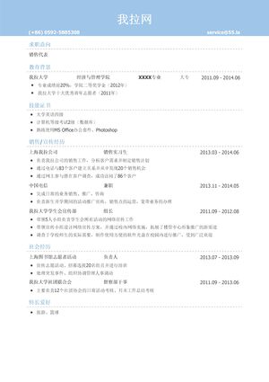 销售代表个人简历模板（突出专业技能）