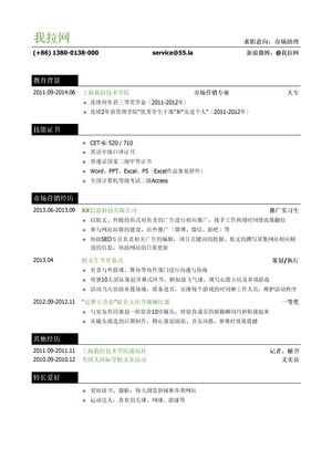 市场助理岗位简历模板（突出技能证书）