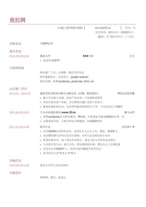 互联网运营简历模板（有专业技能）