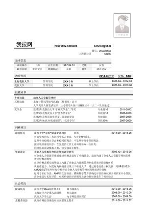 人力资源岗位简历模板（突出学术科研经历）