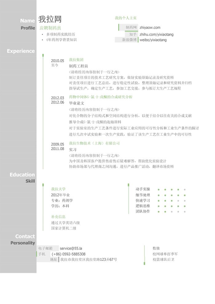 制药员简历模板（图形化创意简历模板）