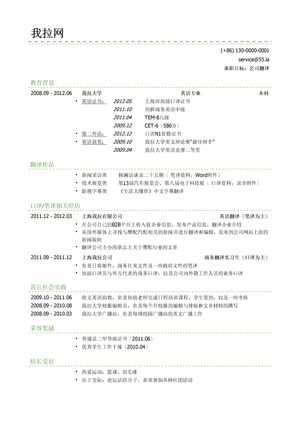 翻译岗位简历模板（有荣誉奖励）