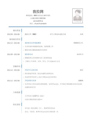 核电站运行操作人员个人简历模板