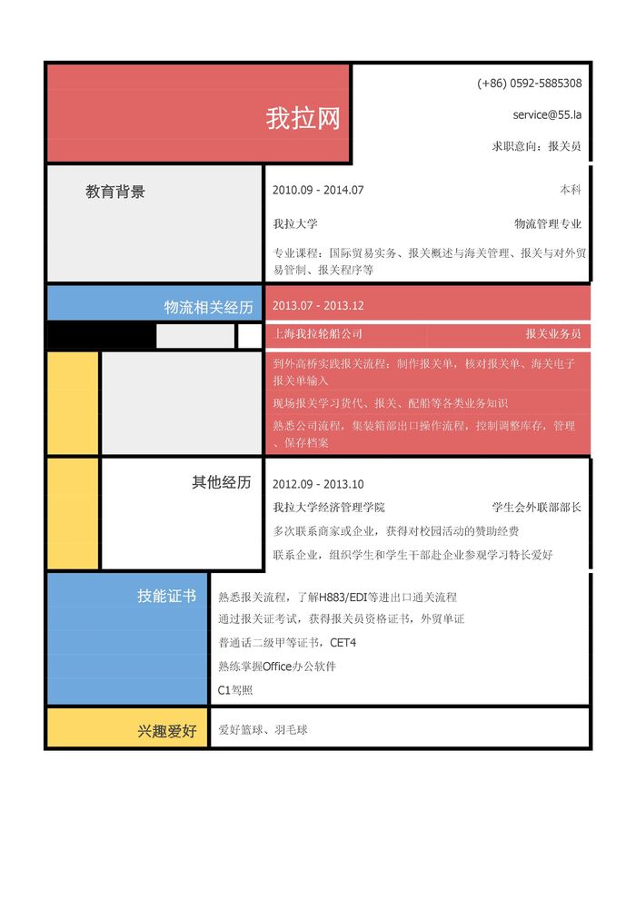 报关员岗位个人简历模板